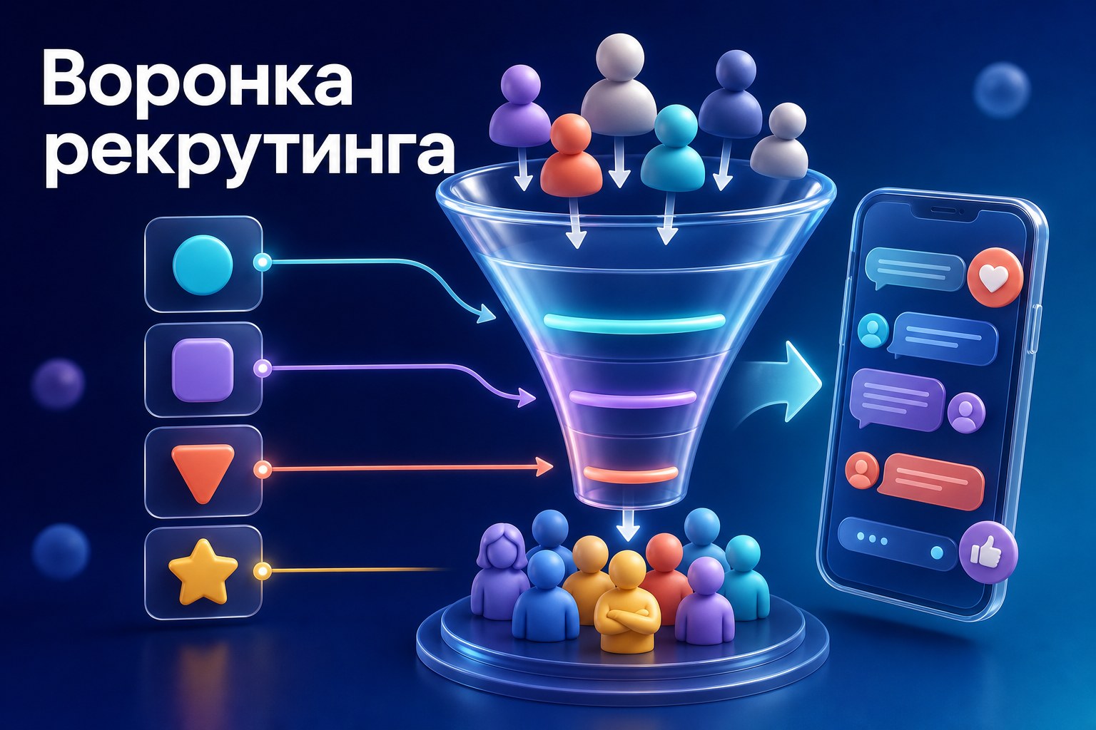 Воронка рекрутинга для сетевика — этапы от охвата до приглашения в команду, поток кандидатов через клиентский чат